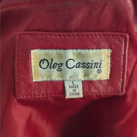 Oleg Cassini Vintage Red Leather Jacket Size Large Collared Zip-Up - Picture 7 of 9